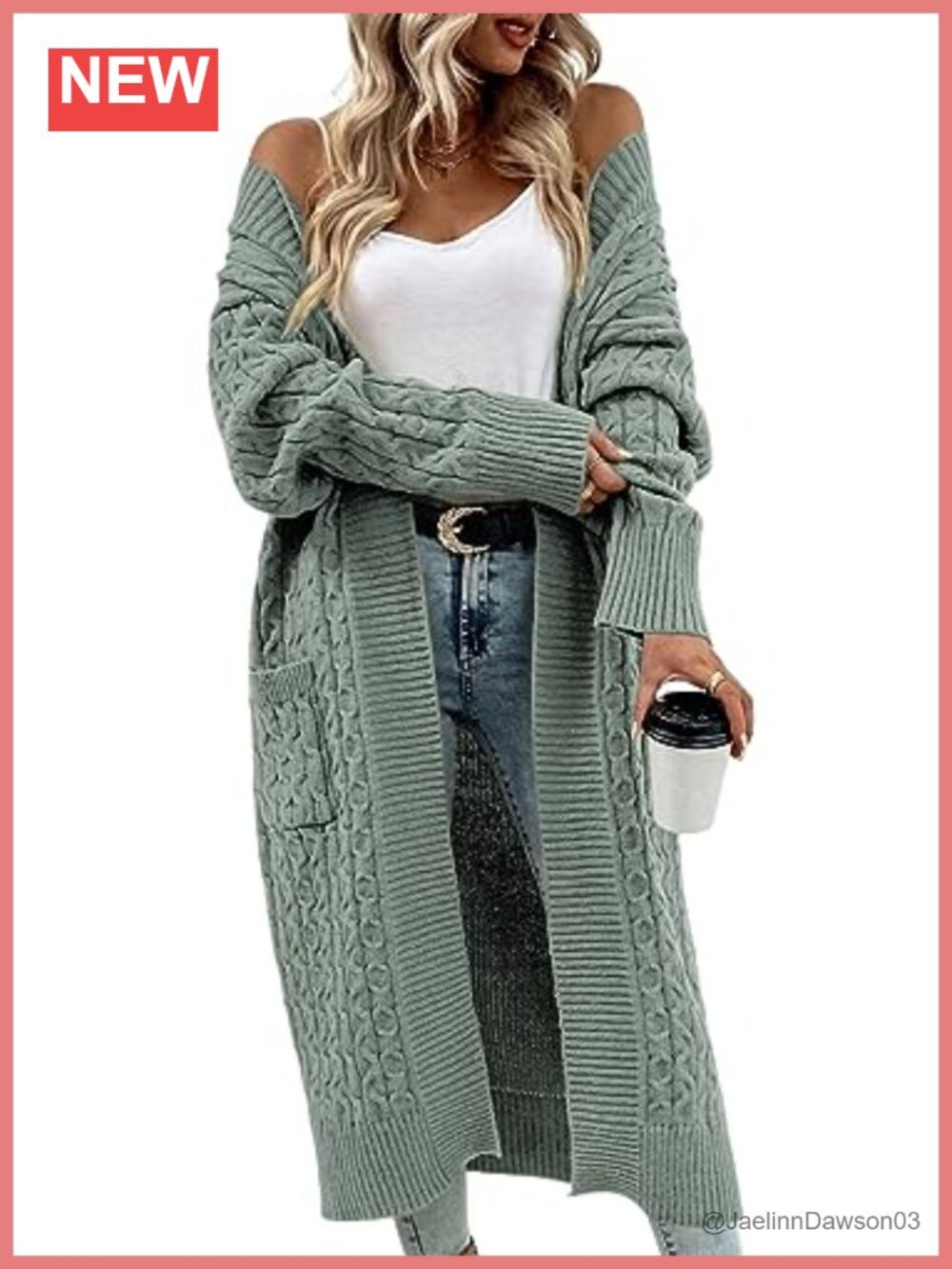 Women's Long Cardigan Sweater Open Front Cable Knit with Pockets